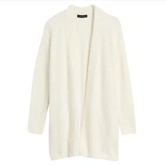 NWT Banana Republic Ivory White Fuzzy Long Cardigan Sweater Sz XXL - Picture 1 of 7